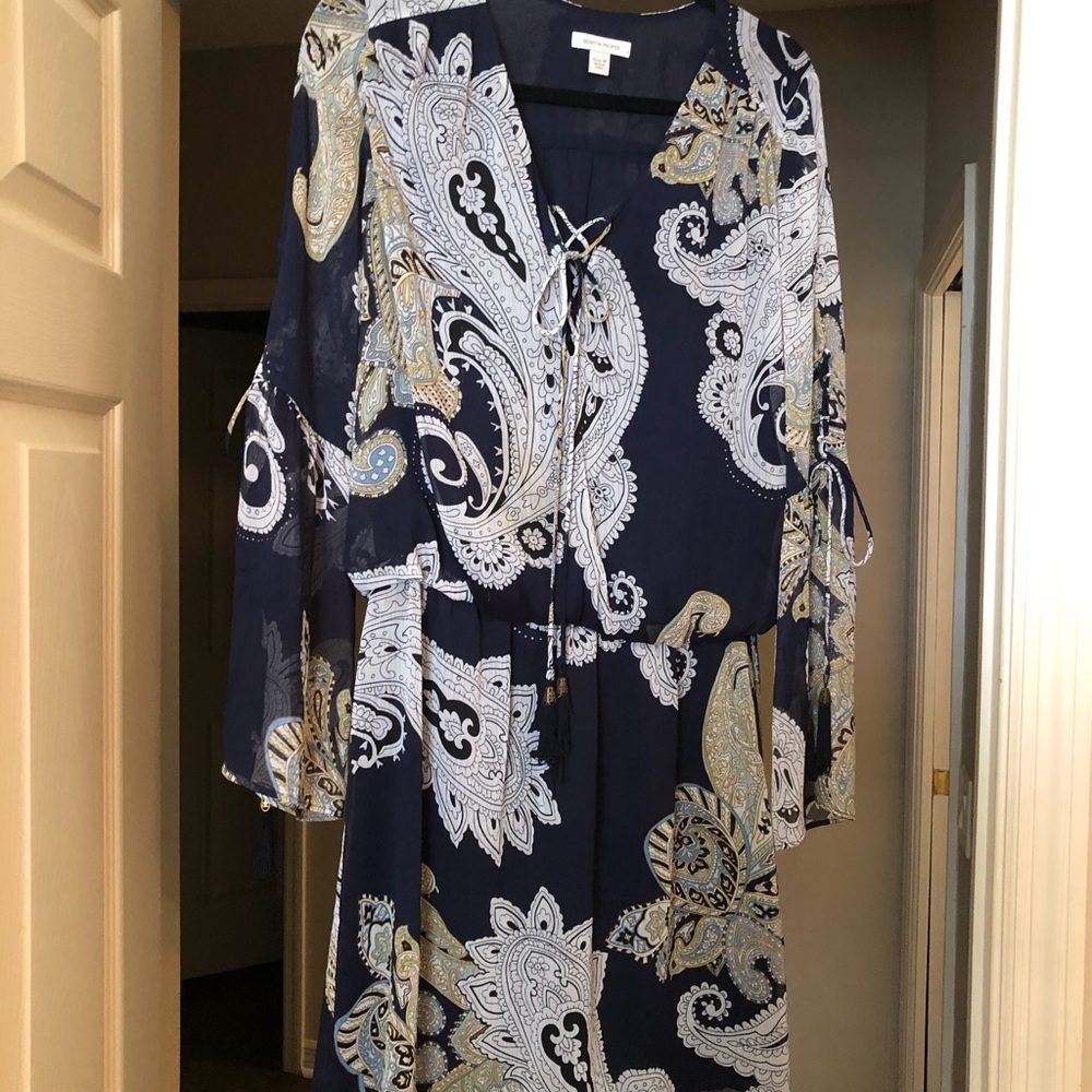 Navy sheer overlay paisley dress Boston Proper